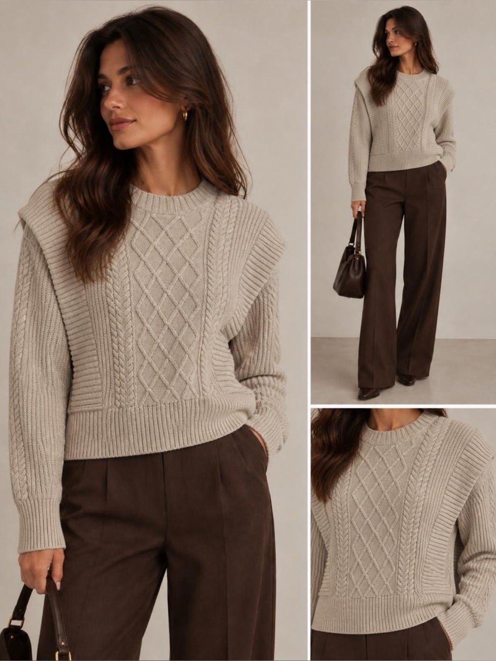 Aritzia Babaton Seek 100% Merino Wool Cable Knit Shoulder Pad Sweater, Size XS